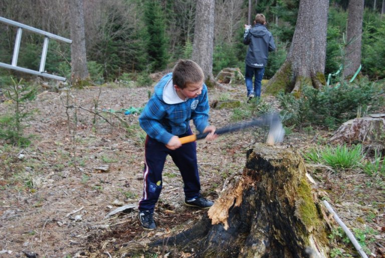 ... oder bei Micha, wenn er im eigenen Waldstück Holz bearbeitet.