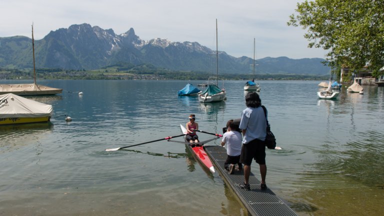 Dreh einer Ruderszene am Thunersee.